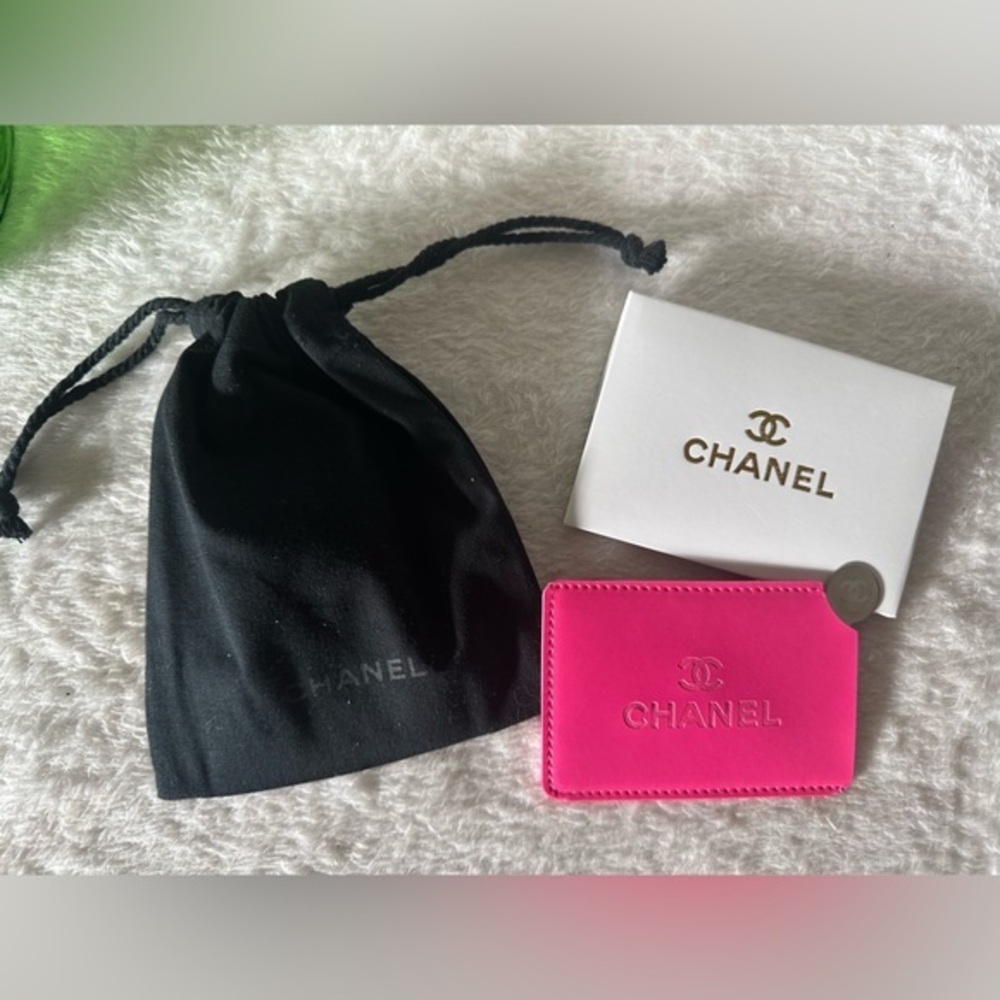 Hot Pink Card Holder with Mirror and Pouch